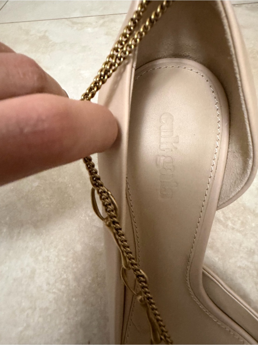 cult gaia Nude Pointed Toe Heels with Gold Chain Detail 38 - Picture 3 of 9